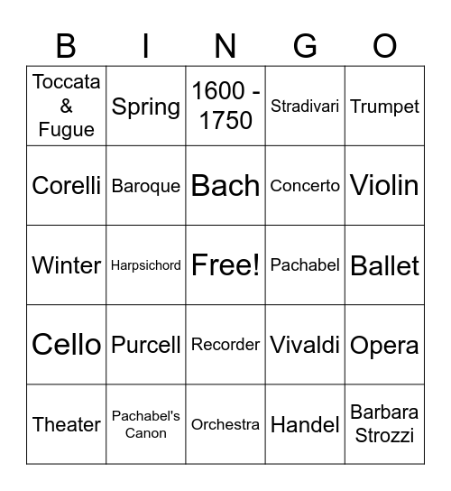 Baroque Era Bingo Card