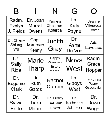 WHM Bingo Card