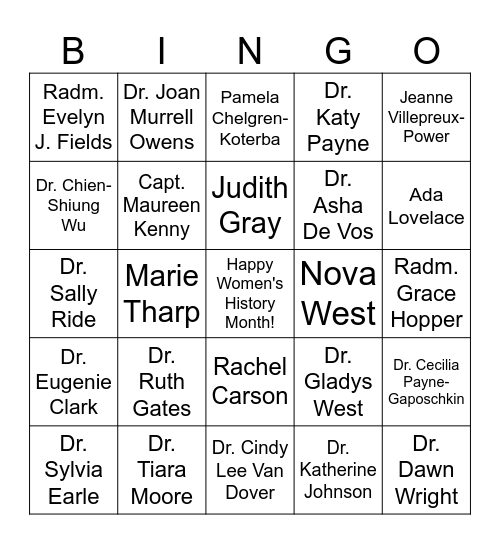 WHM Bingo Card