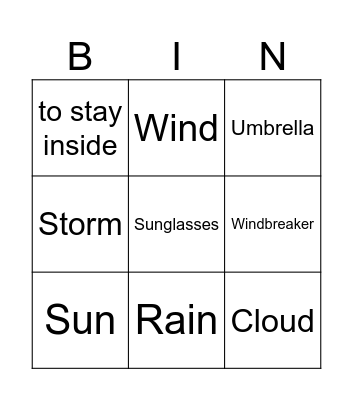 Weather Bingo Card