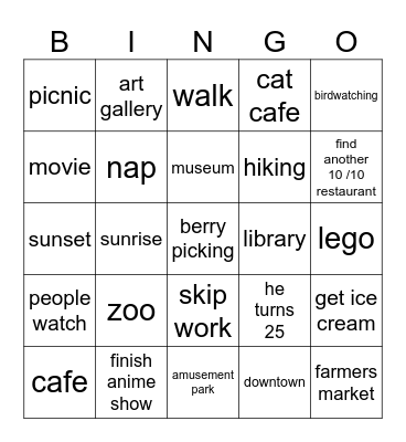 Summer Bingo Card