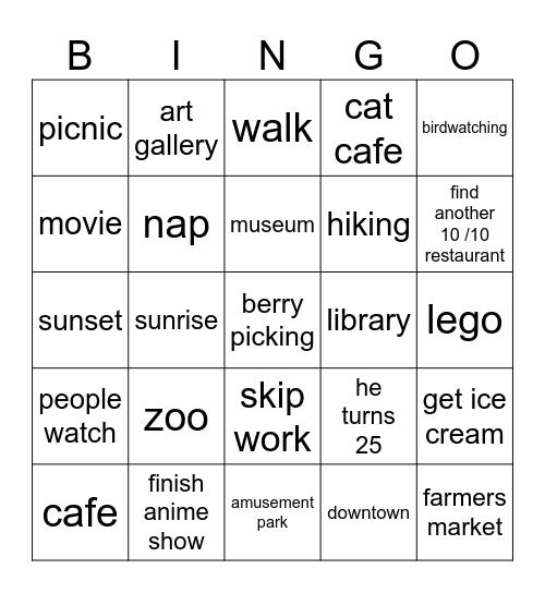 Summer Bingo Card