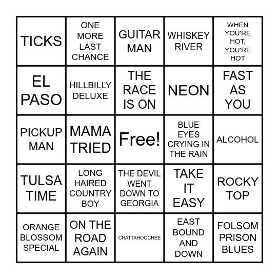 COUNTRY GUITAR HEROES Bingo Card