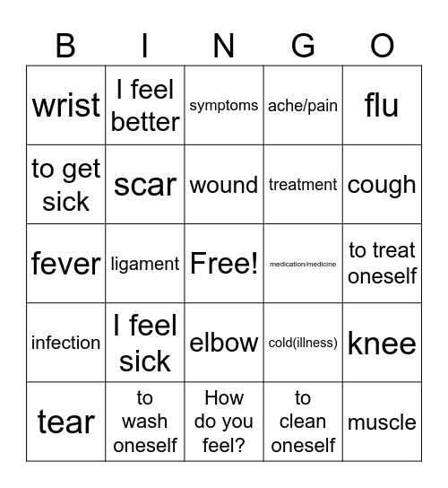 Me siento enfermo Bingo Card
