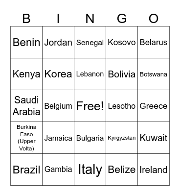 COUNTRIES OF THE WORLD Bingo Card