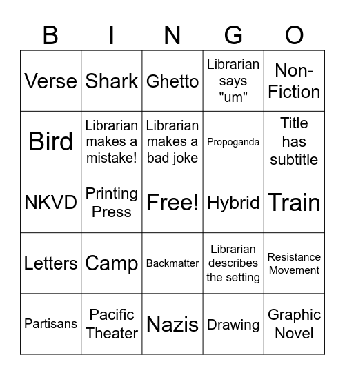 WWII Booktalk Bingo Card
