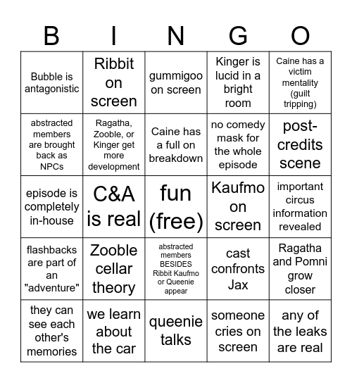 TADC Episode 8 Bingo Card