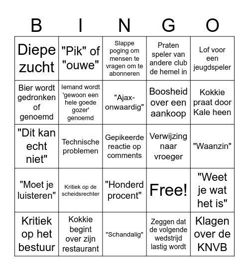 Kale en Kokkie Bingo Bango Bingo Card