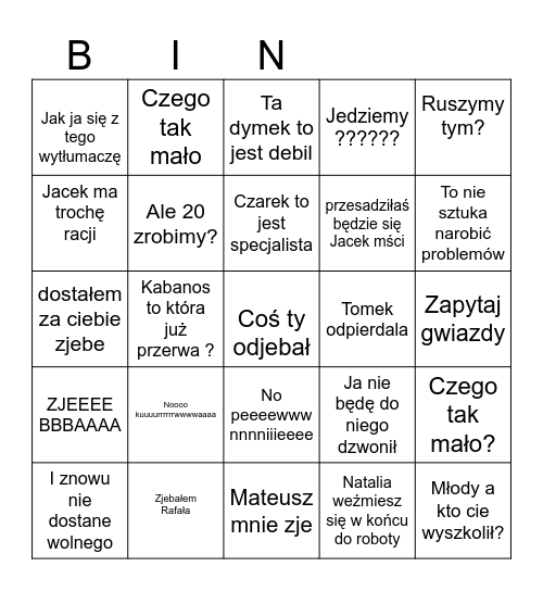 Damian Buczek BINGO Card