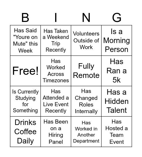 HDS Fun Committee Icebreaker Bingo Card