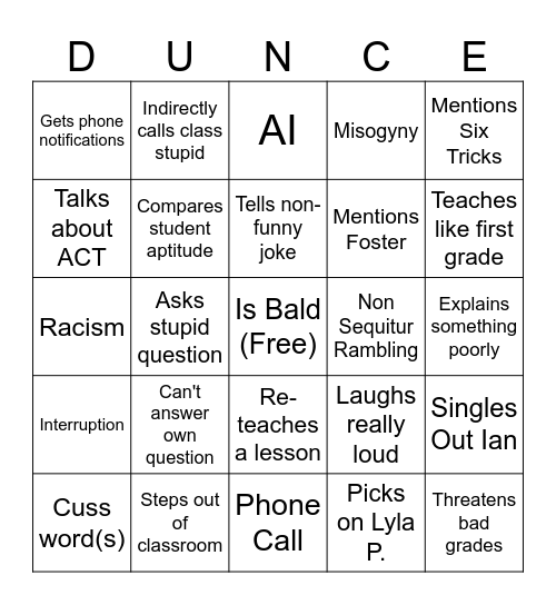 Mr. Forester Bingo Card