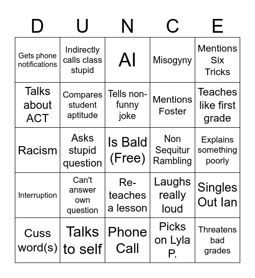 Mr. Forester Bingo Card