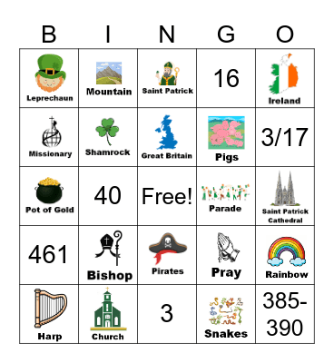 Saint Patrick Bingo Card