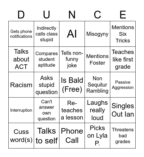 Mr. Forester Bingo Card
