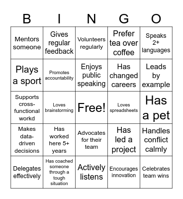 SRT Employee Engagement Bingo Card