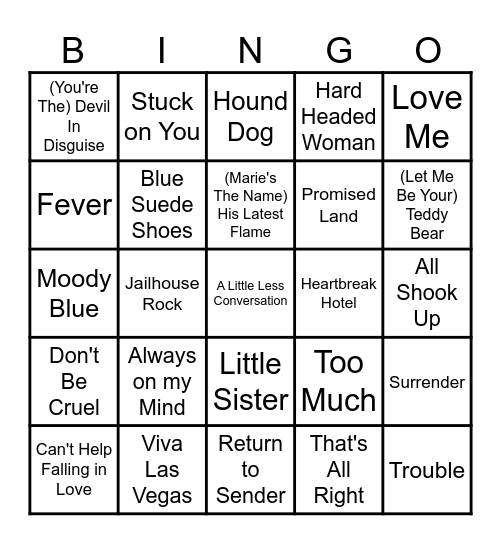 Elvis Bingo Card
