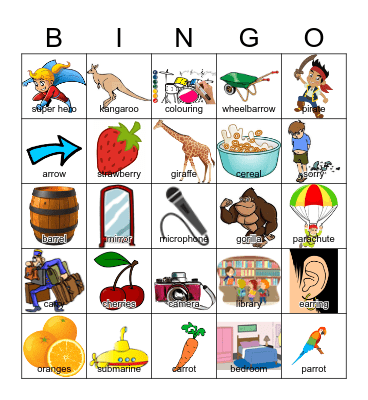 /r/ medial words Bingo Card