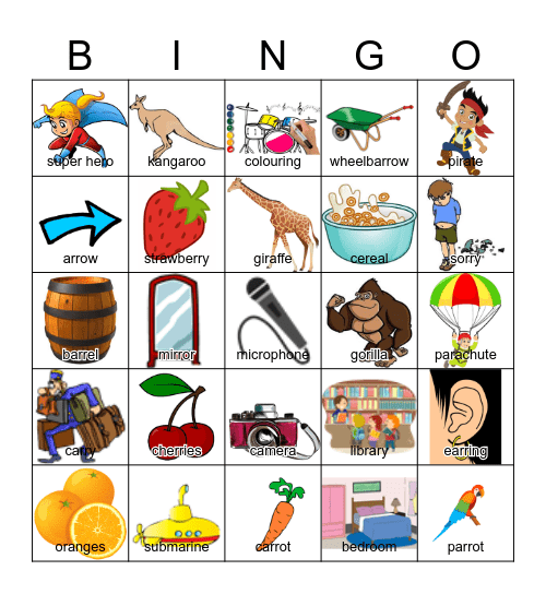 /r/ medial words Bingo Card