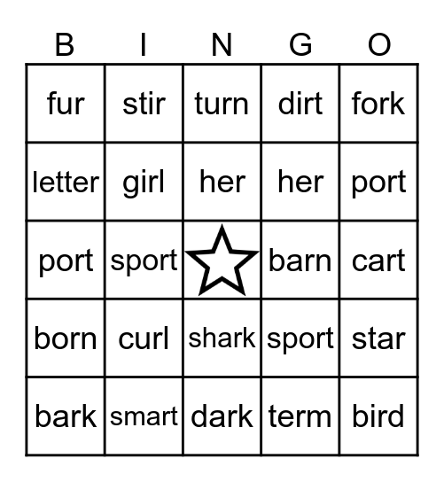 Bossy "R" Words Bingo Card