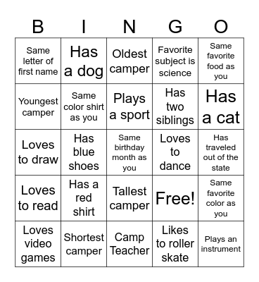 Research Camp Bingo Card