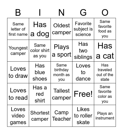 Research Camp Bingo Card