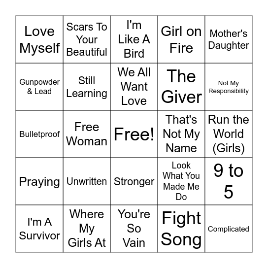 R3 - R4 | She Sings (Pop) Bingo Card