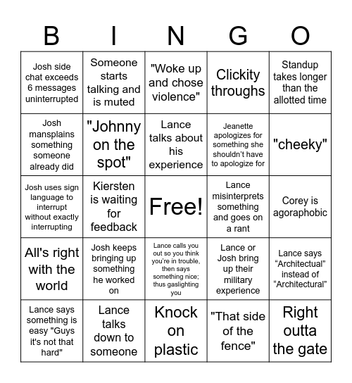 S.S.D.D. Bingo Card