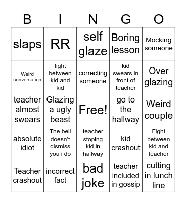 School Bingo Card