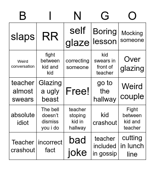 School Bingo Card