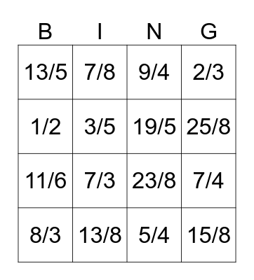 Bingo: Fraction Bingo Card