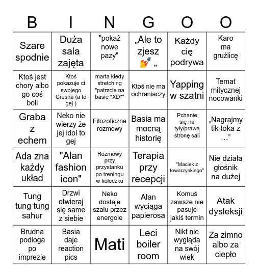 E-Motion bingo Card