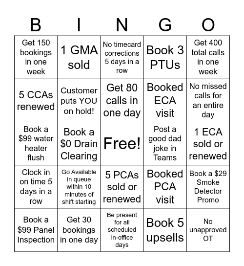 Day Shift Bingo Card