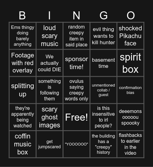 ghost hunter video Bingo Card