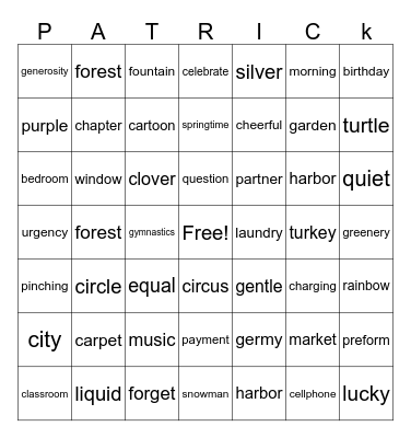 Multi-syllabic St. Patrick's Day Bingo Card
