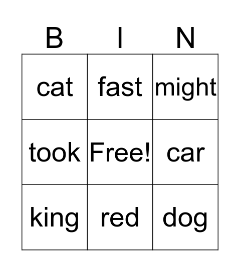 Find the rhyme Bingo Card