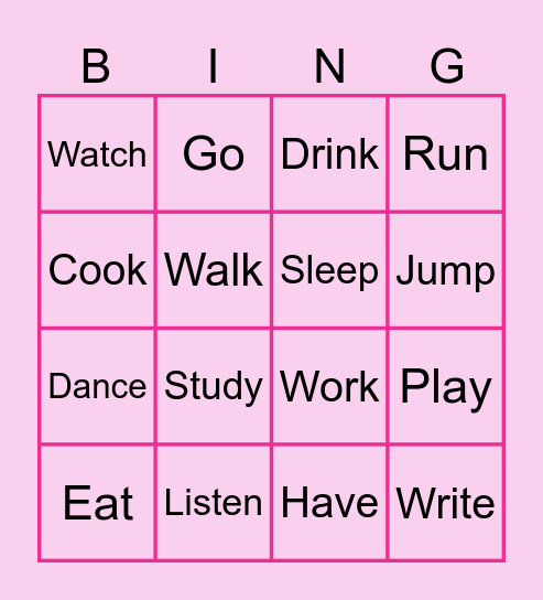 Common Verbs Bingo Card