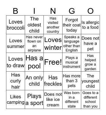 Open To All Bingo Card