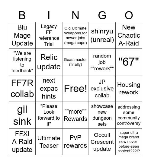 Elwin's XCI Live Letter Bingo Card