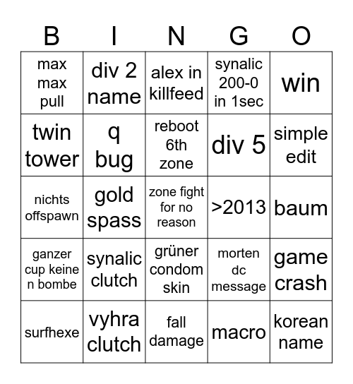 DIVISION 4 Bingo Card