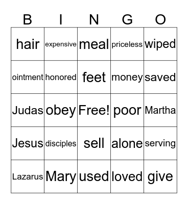 Serving Jesus  Bingo Card