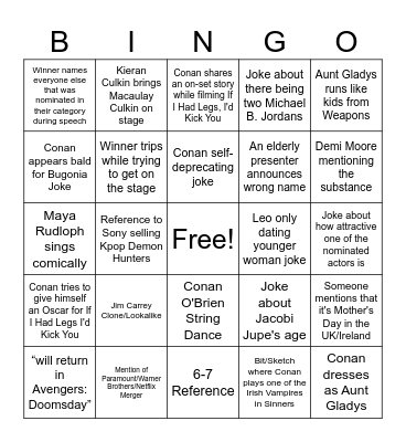 Oscars Bingo Card