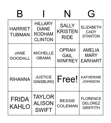 Womens HIstory Bingo Card