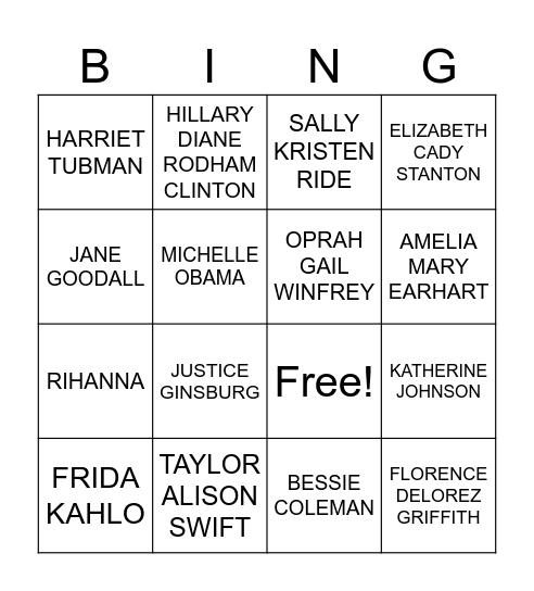 Womens HIstory Bingo Card