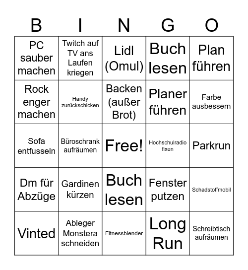 KW 11 Bingo Card