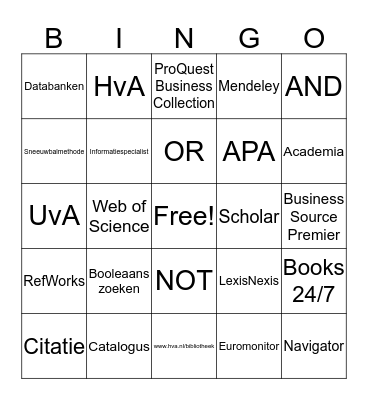 Informatievaardigheden Bingo Card