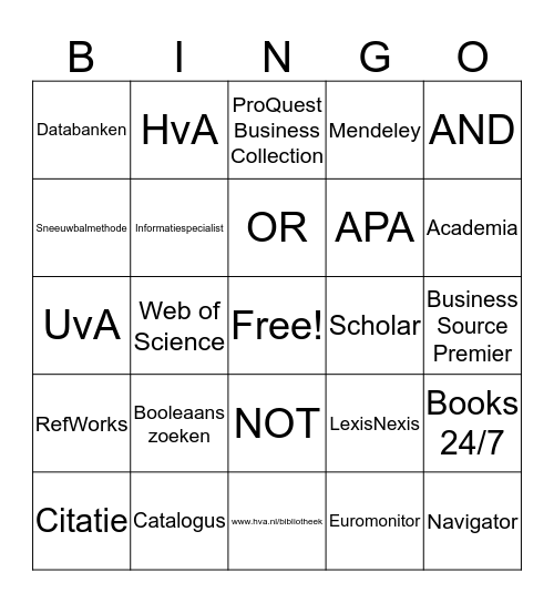 Informatievaardigheden Bingo Card