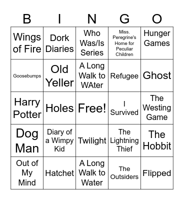 Middle School Books Bingo Card