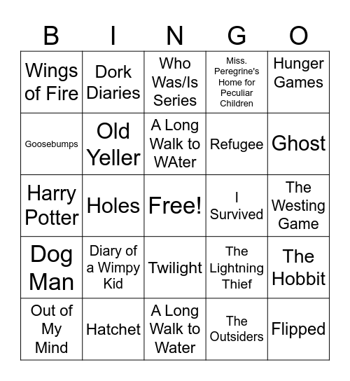 Middle School Books Bingo Card