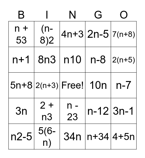 Verbal Expression BINGO Card
