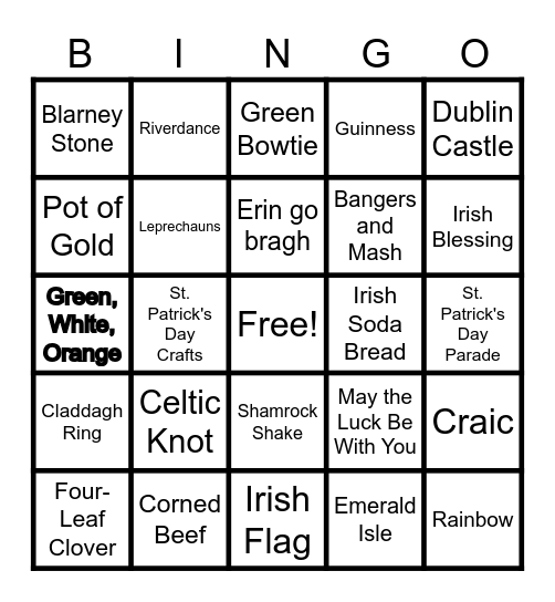 St. Patrick's Day Bingo Card